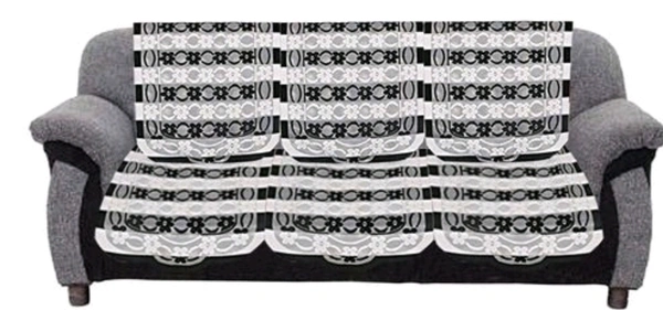 Dakshya Industries  Black &White Color Cotton Sofa cover - White & Black, Cotton, Printed, Multipack 1